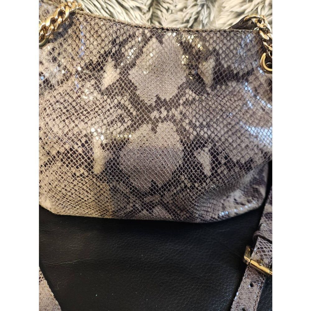 Michael Kors Jet Set Chain Snakeskin embossed Gather Shoulder Tote with CROSSBOD - Picture 3 of 14